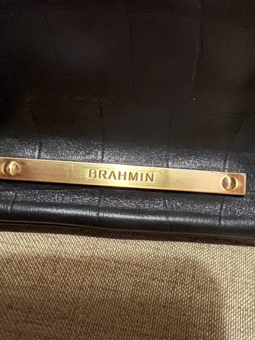 Brahmin Black Embossed Leather Cosmetic Makeup Bag EUC